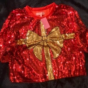 Simply Southern Glittering Red and Gold Crop Top